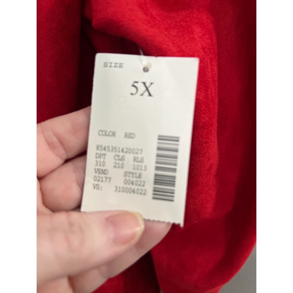 NWT Catherines Red Velour Shirt 5X Plus Red Long Sleeve Button Up Office Career - Picture 7 of 10